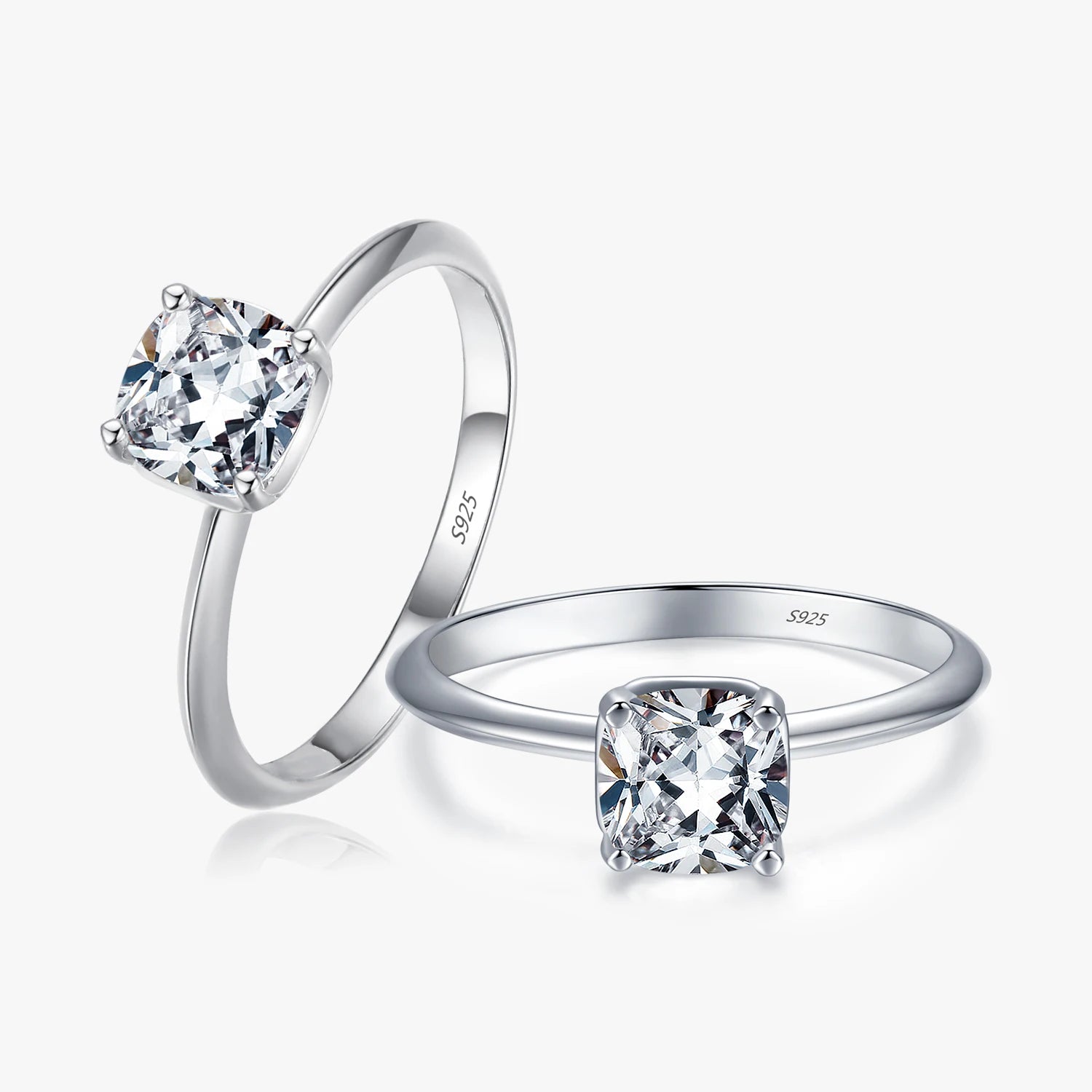 Real 925 Sterling Silver Classic Sparkling Square High Quality CZ Finger Ring for Women Wedding Engagement Fine Jewelry
