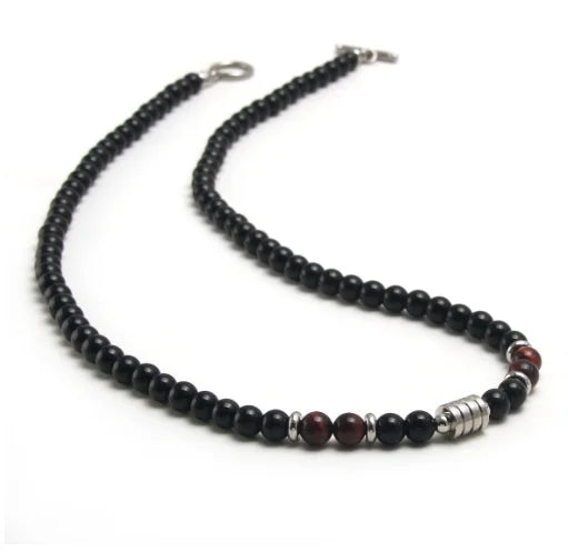 New Wholesale Pretty 18K Gold Plated Jewelry Tiger Eye Black Agate Men Necklace Natural Stone Beaded Necklace for Men Jewelry
