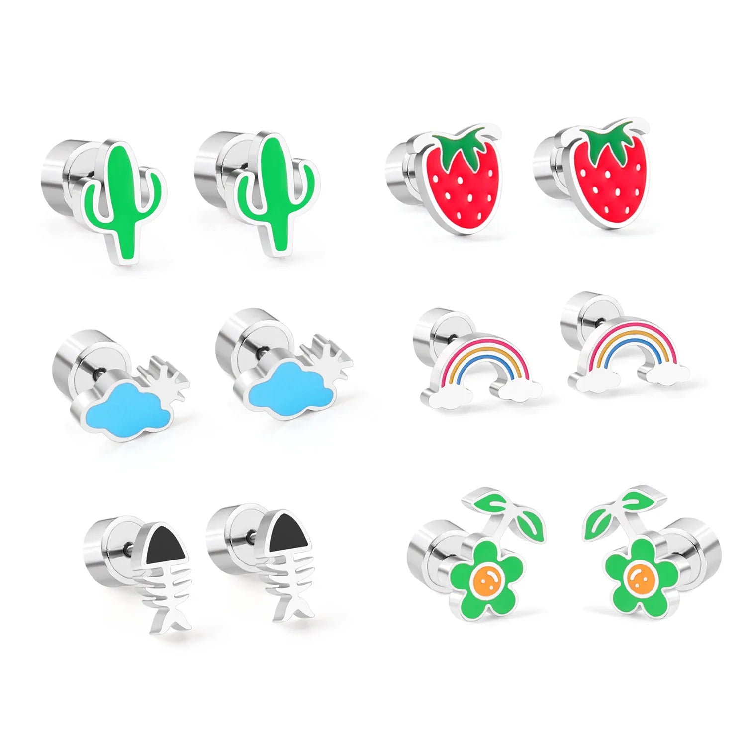 ODM Nickel Free Stainless Steel Lovely Cute Enamel Fruit Flower Children Kids Baby Stud Earrings