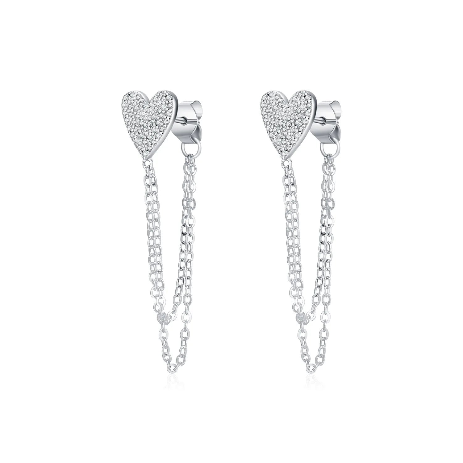 925 Sterling Silver Exquisite Tassel Love Earrings Heart-Shaped Zircon Nickel-Free Chain for Women's Wedding Party Gift