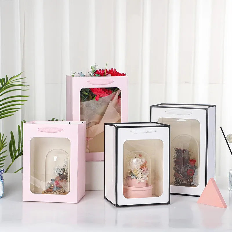 Custom clear Transparent Window Paper Bag Packaging Candies Bouquets Gift Bags White Kraft Paper Bag