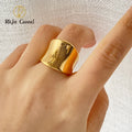 Fashion Waterproof Glossy Geometric Chunky Ring 18K Gold Plated Stainless Steel Jewelry Ring Women
