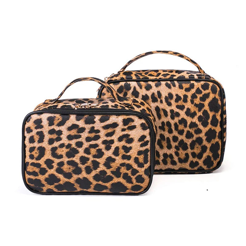 Wholesale Waterproof Leopard Print PU Makeup Brush Storage Bag Portable Travel Cosmetic Pouch  Leopard Pattern Cosmetic Case