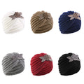 Wholesale Custom Logo Hair Accessories Outdoor Warm Acrylic Knitted Blank Winter Hat Beaded Flower Beanie Turban for Women