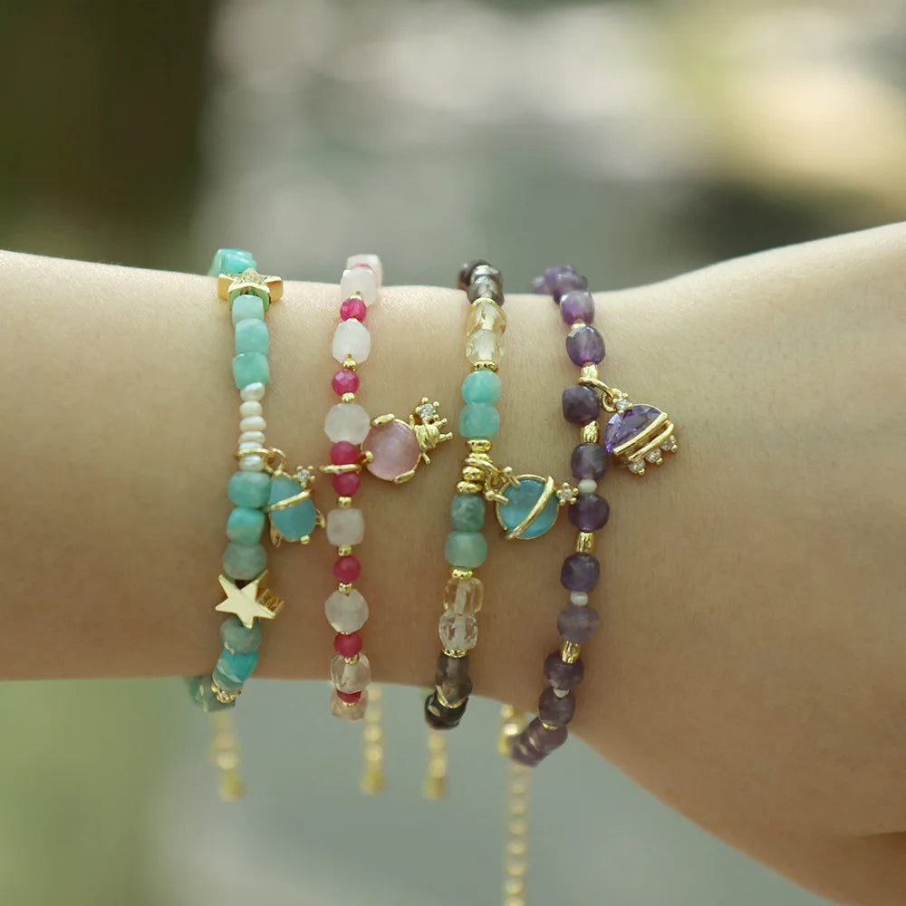New Natural Stone Charm Bracelet for Women Handmade Jewelry 4mm Gemstone Bracelet Faceted Crystal Stone Bracelet