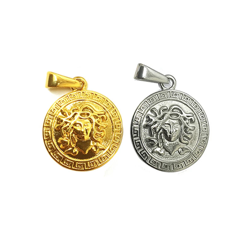 20mm Silver Gold Medusa Necklace Stainless Steel Round Charms Jewelry Hiphops Men Women Medusa Pendant
