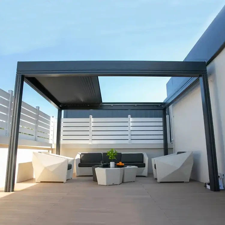Customized Size 3x3 3x4 4x4 4x6 4x8 5x5 5x8 6x4 6x6 8x8 10x8 Outdoor Aluminum Bioclimatic Pergolas and Gazebos Retractable Roof
