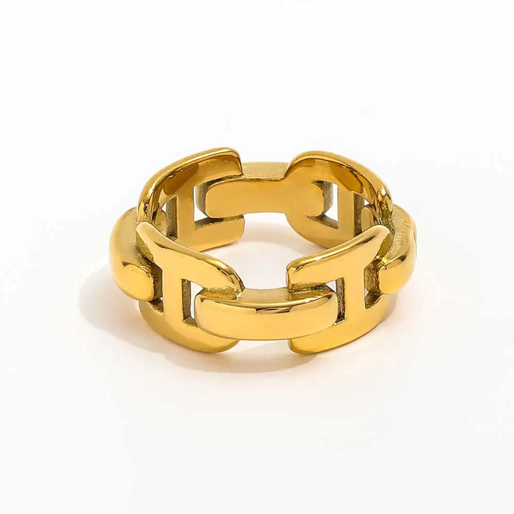 18K PVD High End Stainless Steel Ring with Trendy Link Chain Eternity Inlay Unisex for Parties Women's Jewelry ODM