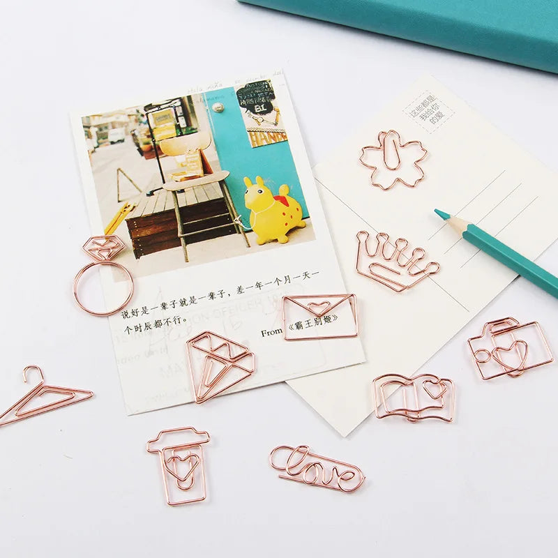 DIY Stainless Steel Rose Metal Bookmark Colorful Paper Clip Bookmark Set for Office Business Card Holder Mini Metal Bookmarks