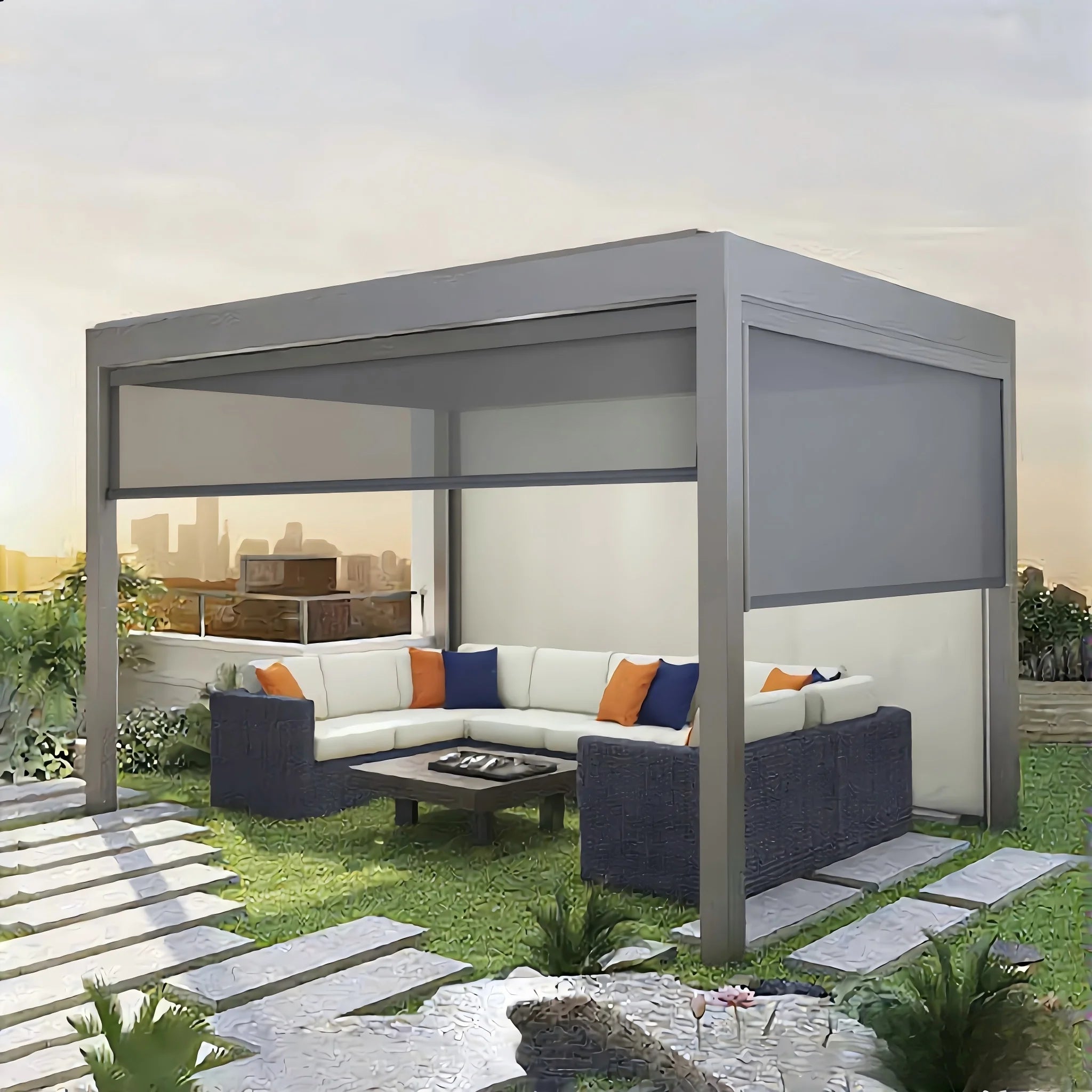 Zip Track Windproof and Waterproof Outdoor Motorized Electric Roller Blinds with Side Rails