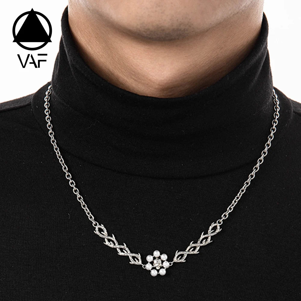 VAF 50+5cm Pearl Skull Pendant Necklace With Thorns Chain Round Cable Chain Cadenas De Acero Inoxidable