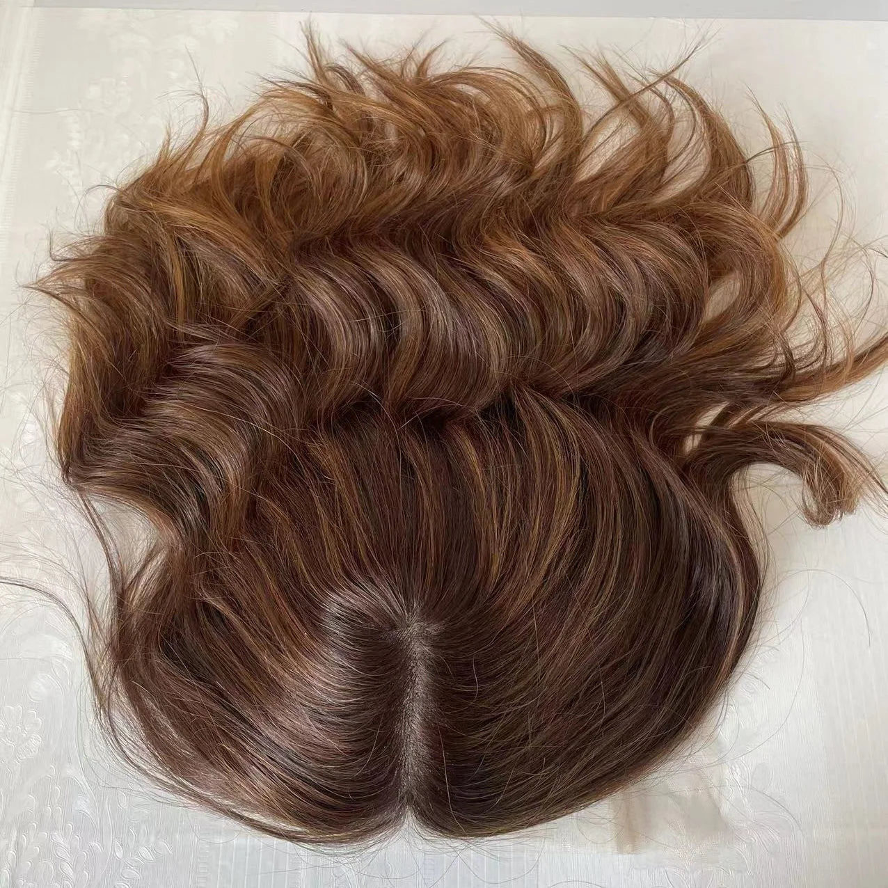 Yefinewig Brazilian Remy Human Hair Brown Streaks Transparent Lace Front Long Layer Lace Top Wigs 130% Density