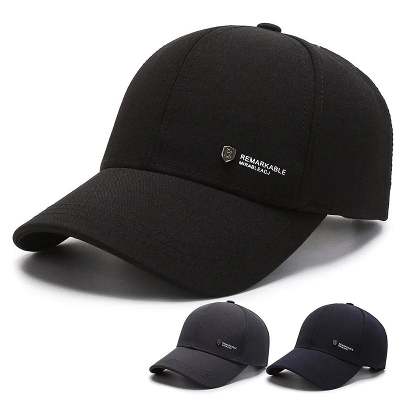 Luxury Casual Outdoor Travel Sunscreen Hats Metal Plate logo Black Men Black Structured Baseball Cap
