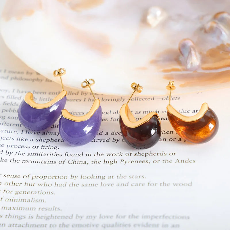 French Style Multicolor Resin Earrings Geometric Water Drop Resin Teardrop Stud Earrings for Women Wholesale Pendientes