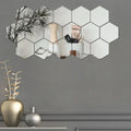 12pcs Modern 3D Hexagon Acrylic Wall Mirror Stickers Self-Adhesive 3D Mirror Wall Art for Home Decoration