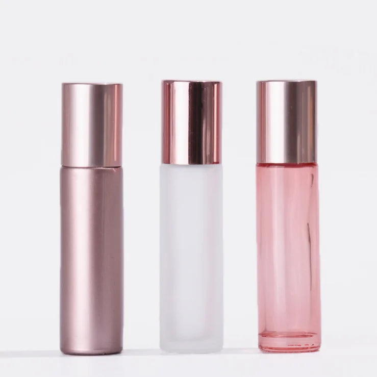 Hot Sale Essential Oil Roll on Tube Cosmetic Packaging 10ml 1oz Fancy Empty Refillable Rose Gold Roller Glass Perfume Bottle