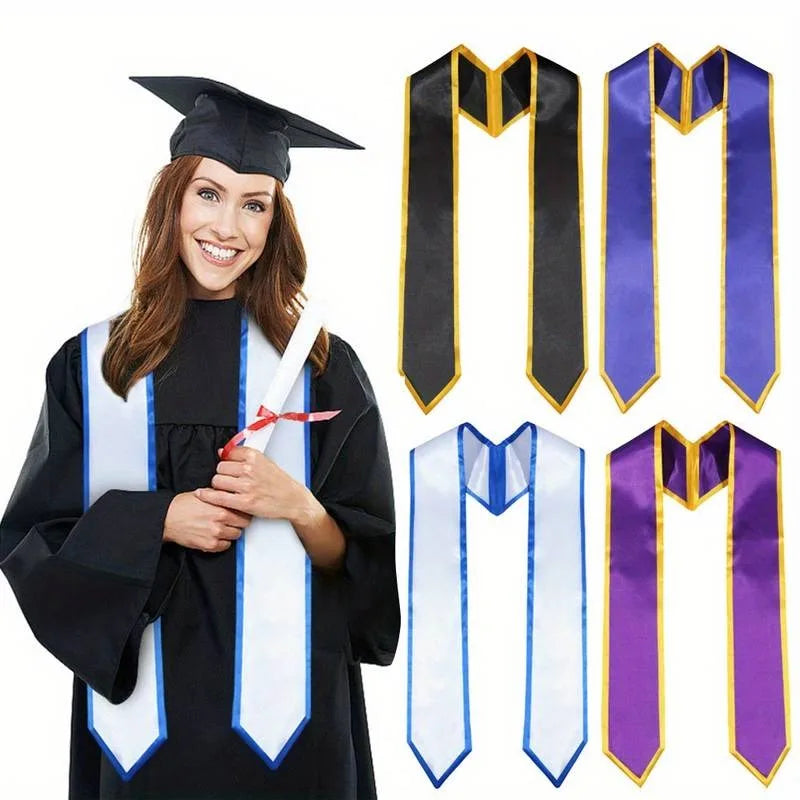 2024 Custom Design University Graduation Silk Satin Polyester Material Abroad Embroidery Stole Scarf Graduation Ceremony Gift