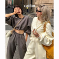 859 2025 Custom Crop Top Space Cotton Fabric Women Sweatshirt Sets Fashion Lady Streetwear Hoodie Sets Women