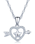 Hollowed Out an Arrow Through the Heart Inlaid Stone Wrap Pentagon Heart S925 Sterling Silver Pendant for Women