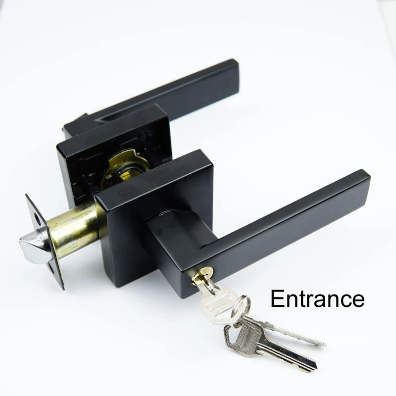 Internal Doors Wooden Modern Hotel Locks Indoor Room Keys Key Black Bedroom Lever Sets Interior Door Handles Lock with Handle