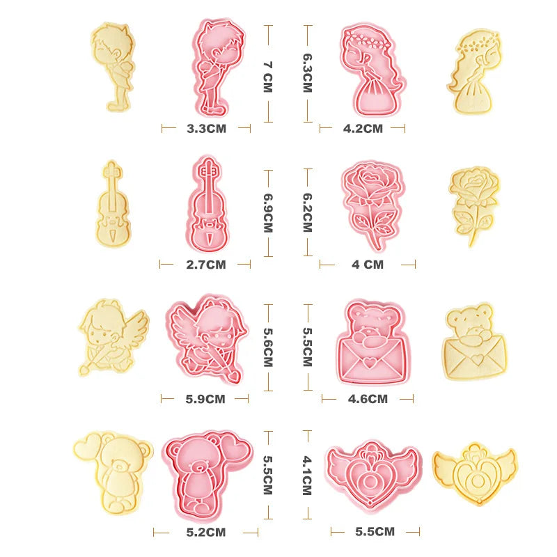 Saffron 8pcs/Box Valentine's Day Plastic Cookie Cutters Set Wedding Couple Cupid Embosser Molds for Cookies and Valentines