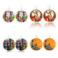 Africa Tribal Fabric Landscape Woman African American Art AFRO Girl Artistic Black Ethnic Natural Wood Wooden Drop Earrings