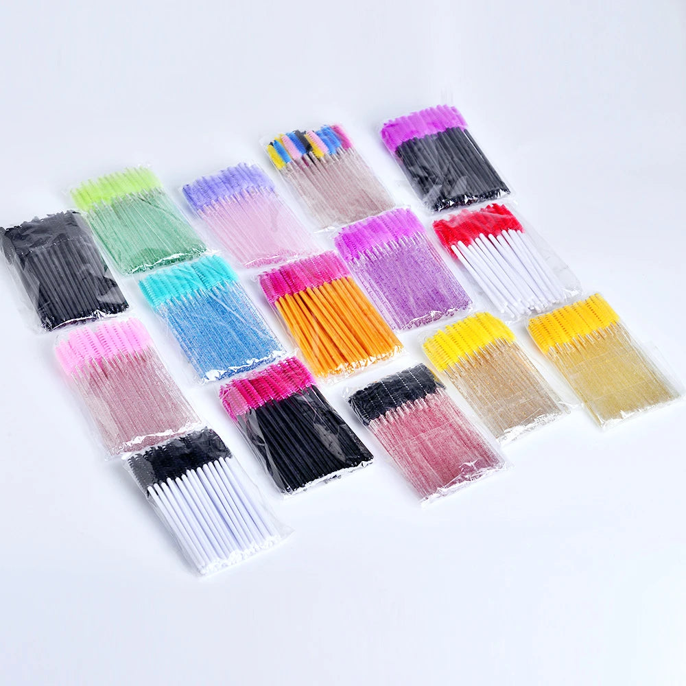 Custom Logo 50pcs/Bag Glitter Lash Spoolies Brushes Pink Black Disposable Spoolie Brushes Wholesale