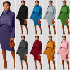 2025 Turtleneck Sweater Skirt Set Women's Outfits Winter Fashion Pullover Top 2 Piece Skirts Sets