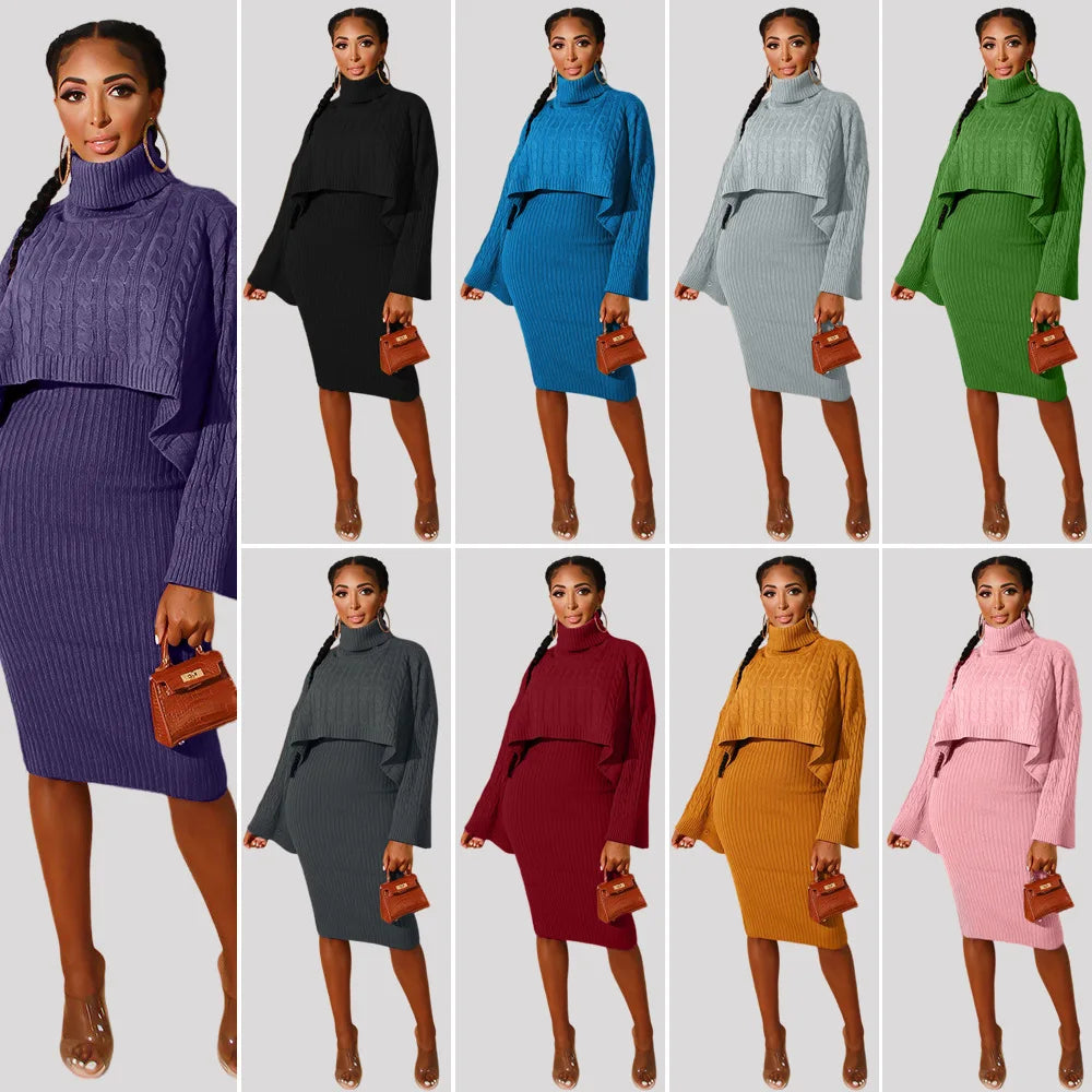 2025 Turtleneck Sweater Skirt Set Women's Outfits Winter Fashion Pullover Top 2 Piece Skirts Sets
