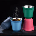 New 304 Stainless Steel Double Layer Anti-Drop Heat Insulation Coffee Cup Small Capacity Portable Tea Cup Gift Set Wholesale