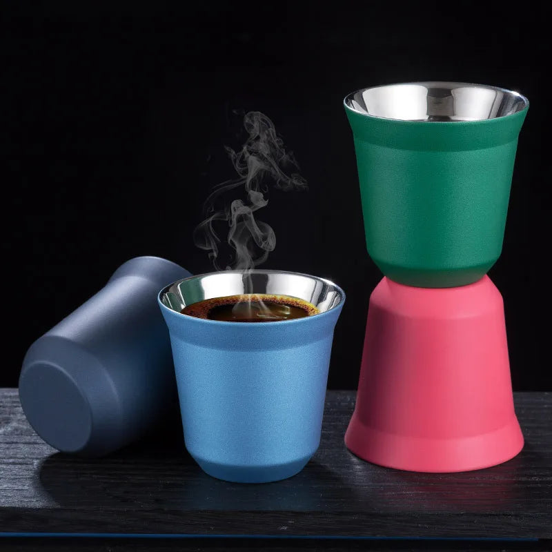 New 304 Stainless Steel Double Layer Anti-Drop Heat Insulation Coffee Cup Small Capacity Portable Tea Cup Gift Set Wholesale