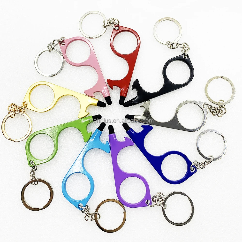 Multi Function Safety Tool Hand Free Stylus Key Tool No Touch Door Opener Key Chain Bottle Opener Self Defense Keychain