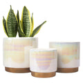 Bohemian White Pearlescent Glaze Ceramic Flower Pot with Hole and Saucer Plant Garden Exquisite Home Decoration Vase
