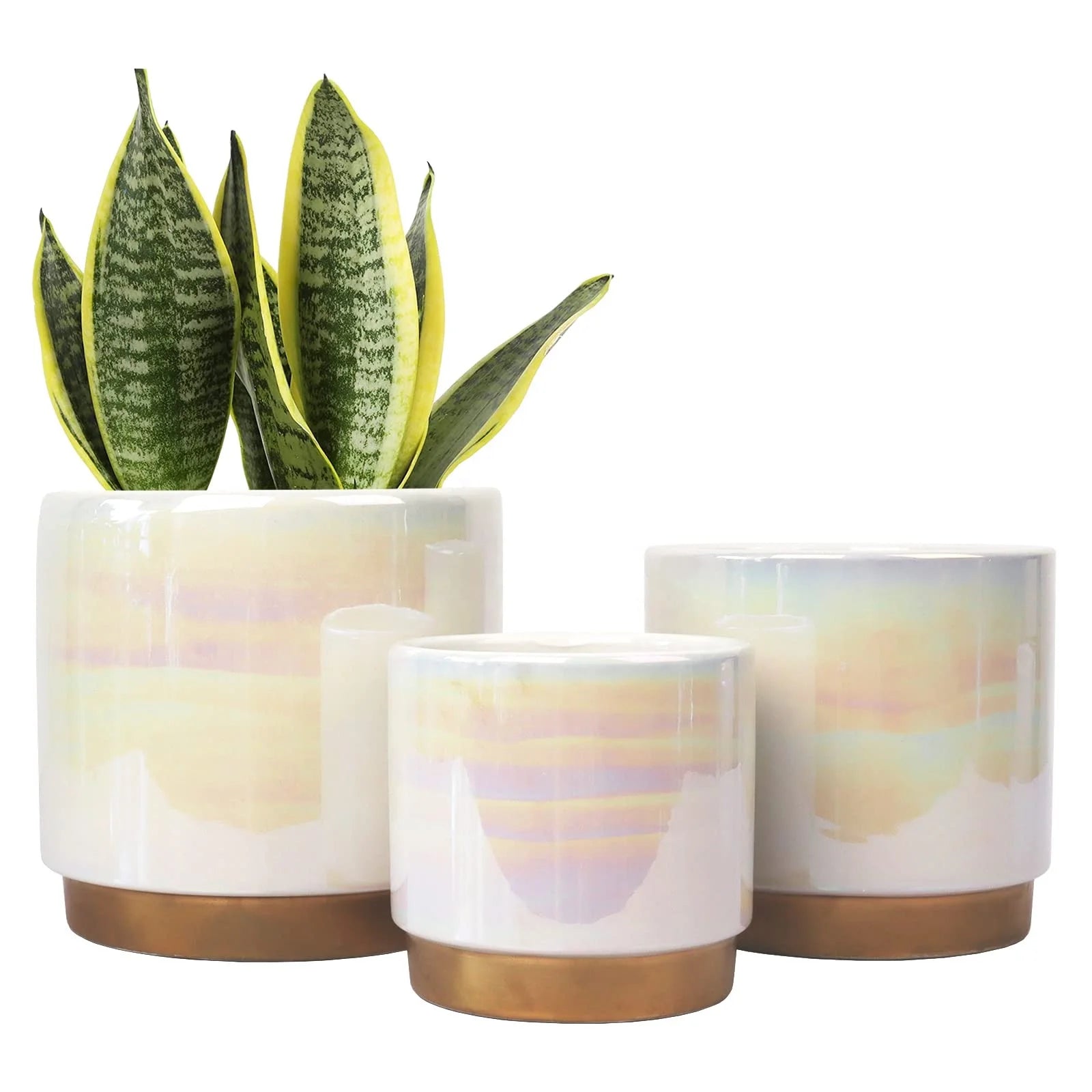 Bohemian White Pearlescent Glaze Ceramic Flower Pot with Hole and Saucer Plant Garden Exquisite Home Decoration Vase
