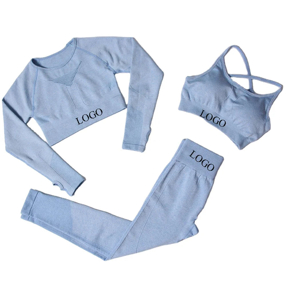 Seamless Yoga Set Fitness Sports 3 Piece Gym Clothing Women Workout Sets Yoga Top and Sportswear Suit