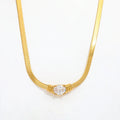 Joolim Jewelry 4MM Herringbone Oval Zirconia Pendant Necklace Waterproof Stainless Steel Snake Chain Necklace