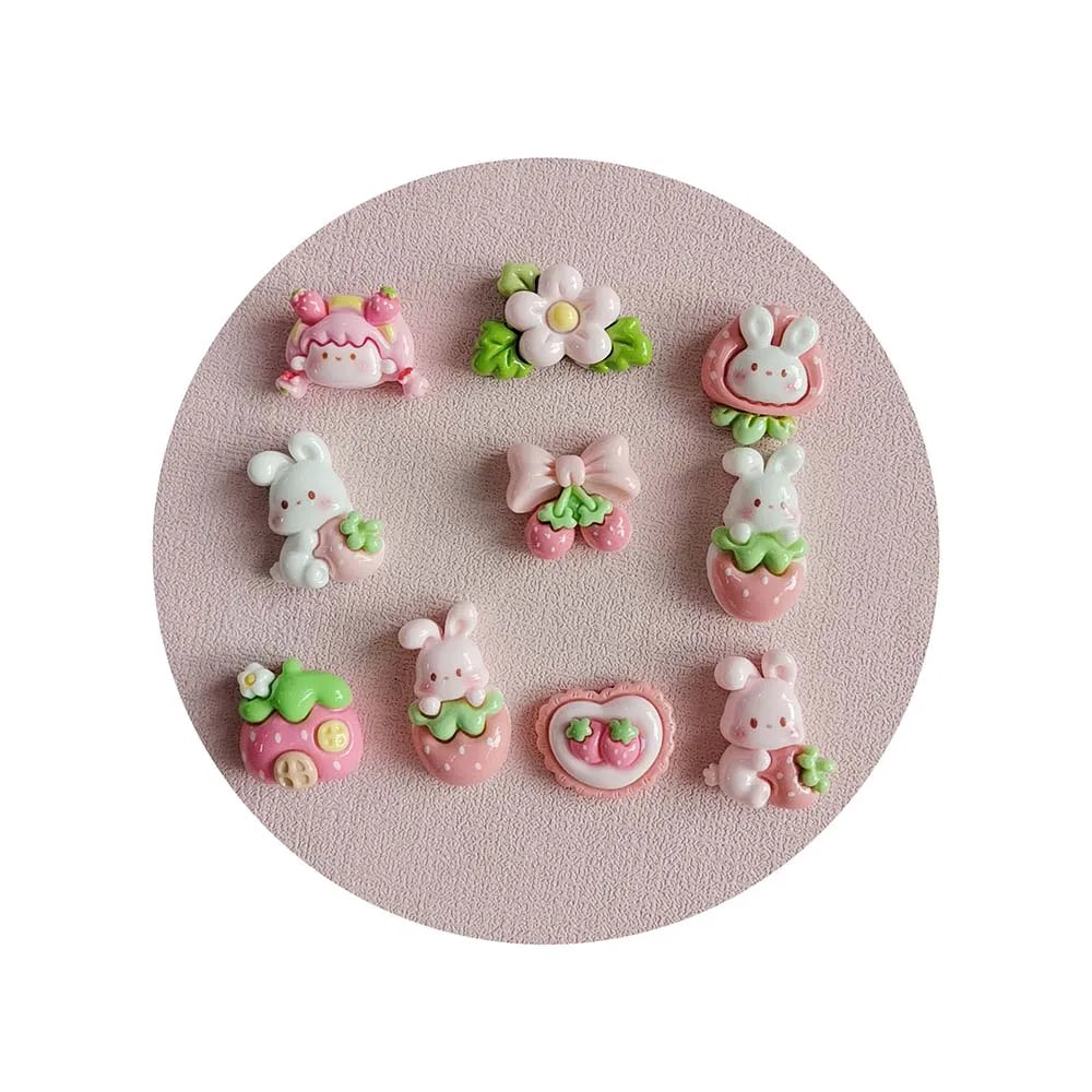 100pcs Cute Mini Rabbit Strawberry House  Resin Flat Back Cabochon Scrapbooking DIY Jewelry Craft Deco Parts
