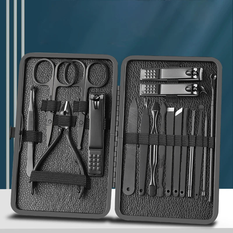 18 Pieces Black Stainless Steel Nail Tools Manicure Pedicure Set Nail Clipper Set