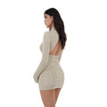 Autumn and Winter Backless Twist Turtle-Neck Knit Dress Vintage Slim Wrap Short Knit Dress Knitted Sweater Dress for Women