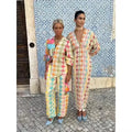 Lady Contrast Printed Beach Outfit Women 2 Pieces Chic Single Breasted Long Sleeve Sets Elegant New Matching Pants Sets