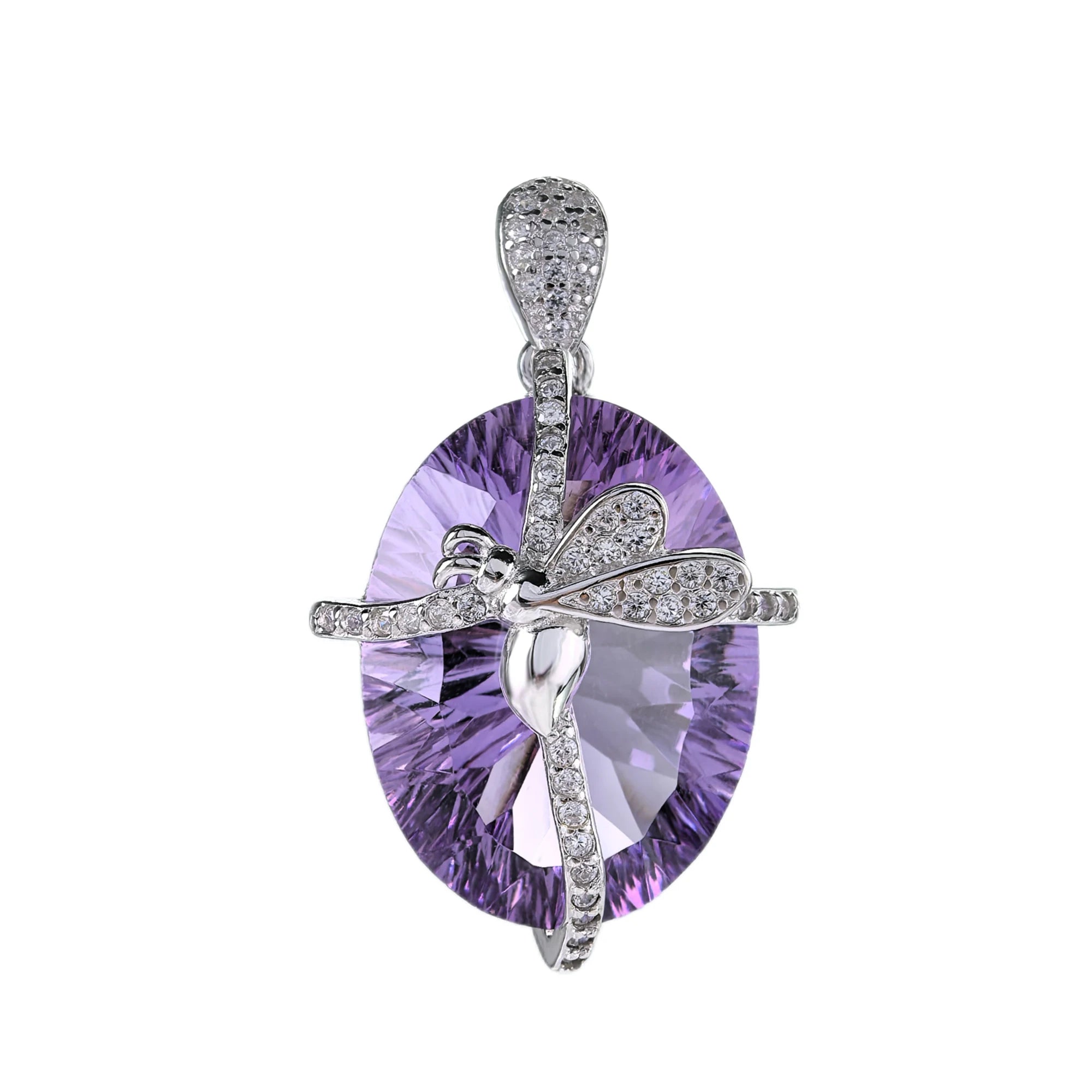 Delicate Rhodium Plated 925 Sterling Silver Natural Amethyst Butterfly Pendant Fine Jewelry Charm for Women Gift