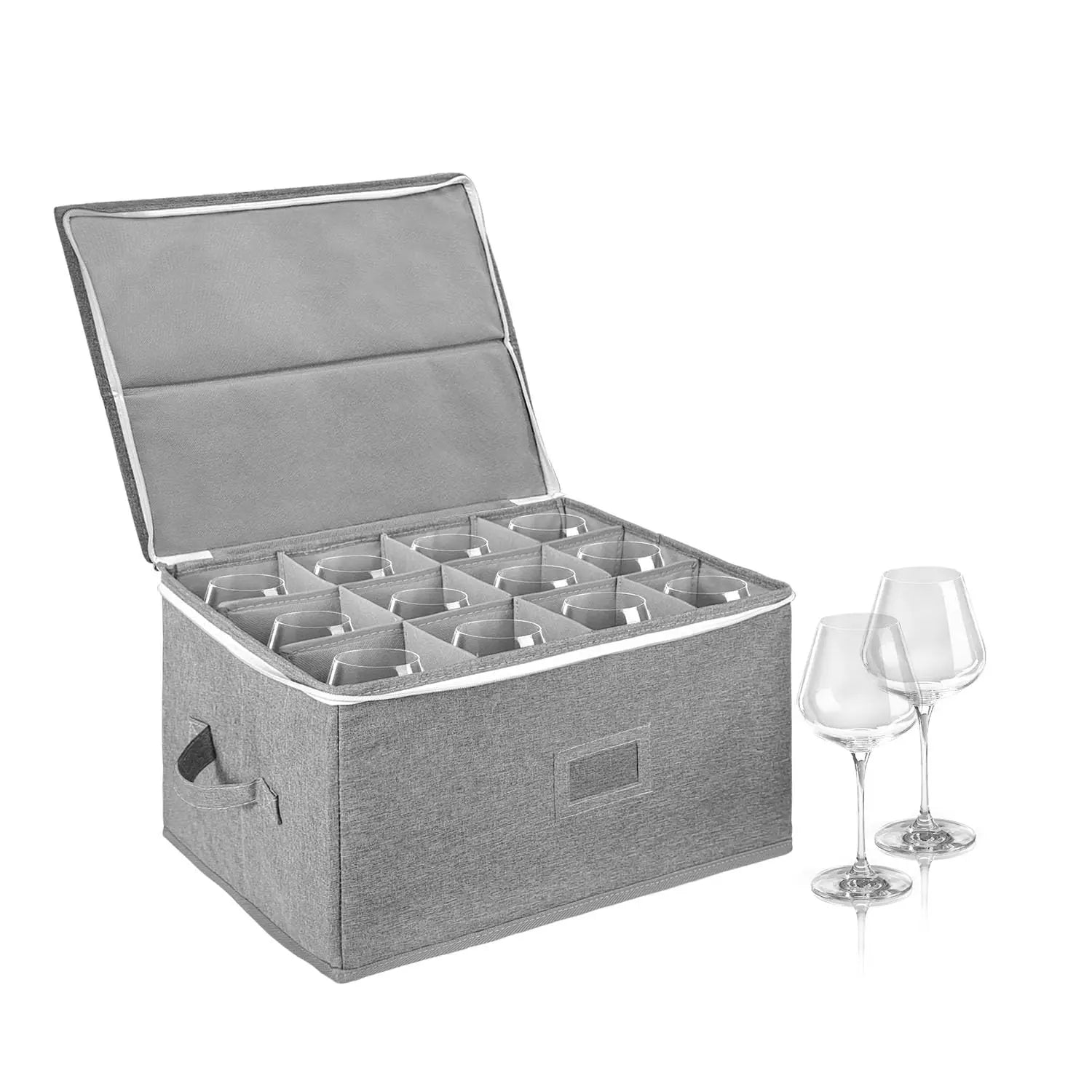 Stackable Wine Glass Storage Box with Dividers Champagne Flute Drinkware Case for Moving Foldable Wine Glass Storage Box