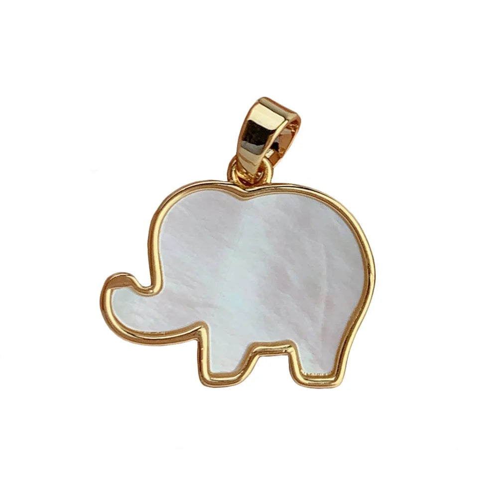 Wholesale Metal Mother of Pearl Shell  Elephant Pendants Charms for Jewelry Making Necklace Accessories