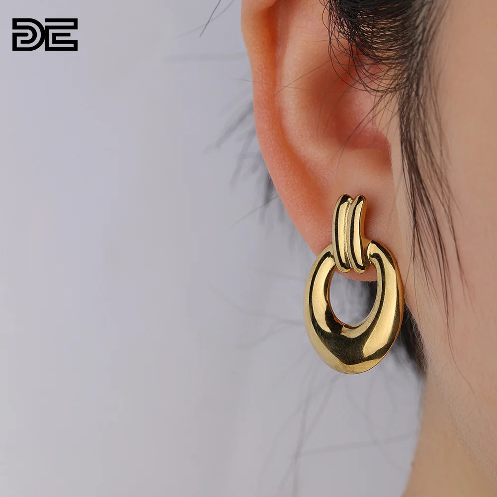 DE PVD Gold Plated Stainless Steel Pendant Earrings Classic Stainless Steel Earrings 18K Gold Plating Stainless Steel Earrings