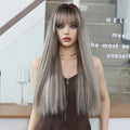 Gray Wig with Dark Roots Heat Resistant Highlight Gray Ombre Long Straight Synthetic Wig Natural Looking Cospaly Premium Hair