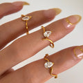 Dazan HOT Summer Winter New Ins Trendy 18k Pvd Gold Plated Stainless Steel Polished Teardrop Zircon 3 Design Ring for Women