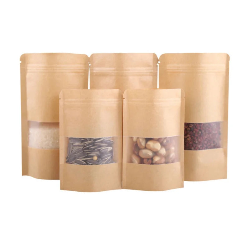Factory Wholesale General Food Dried Fruit Packaging Bags Clear Window Kraft Paper Stand up Pouch With Zipper