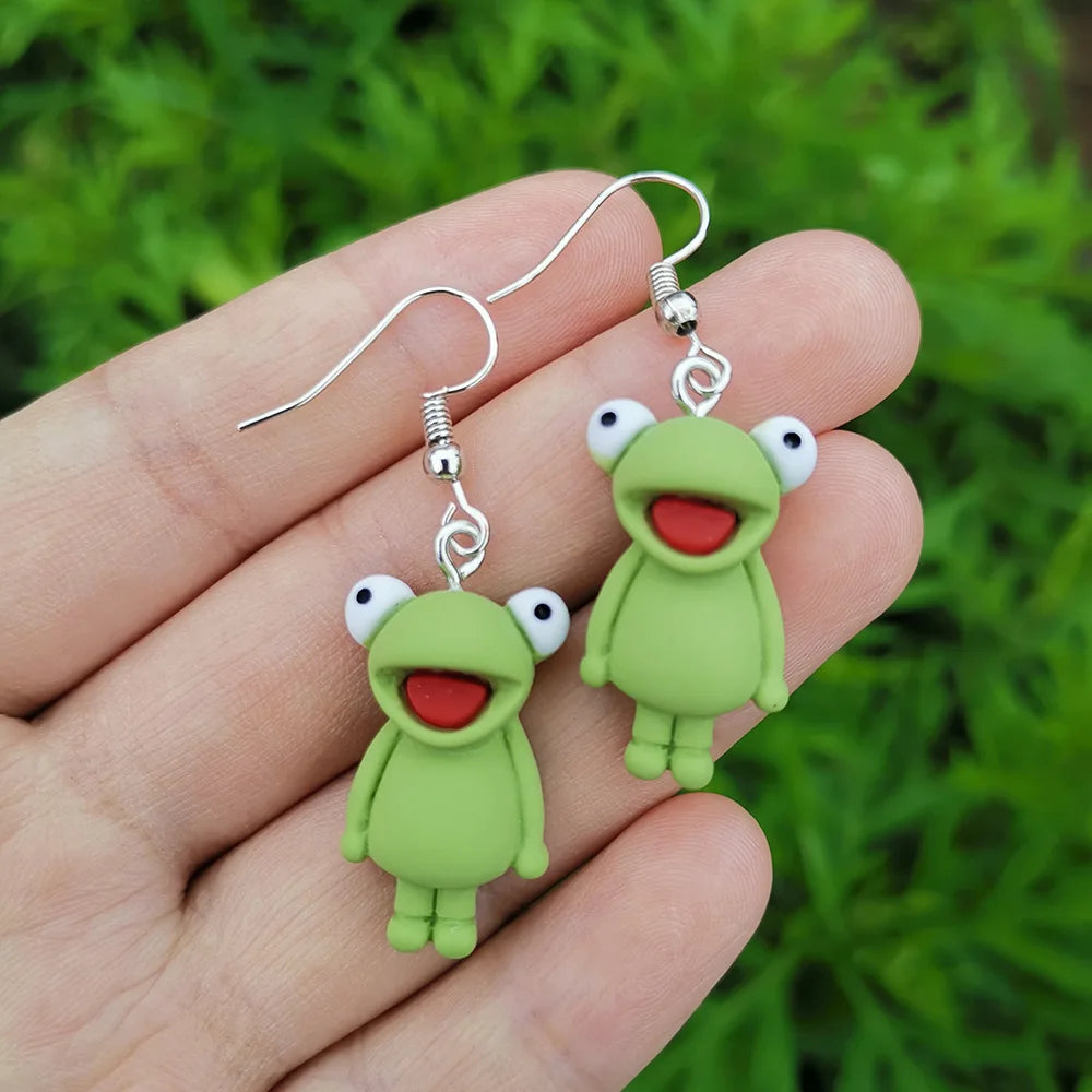 2021 Cute Funny New Style Gold Jewelry Green Frog Eardrop Personality Animal Drop Earrings Women Fashion Accessories Wholesale