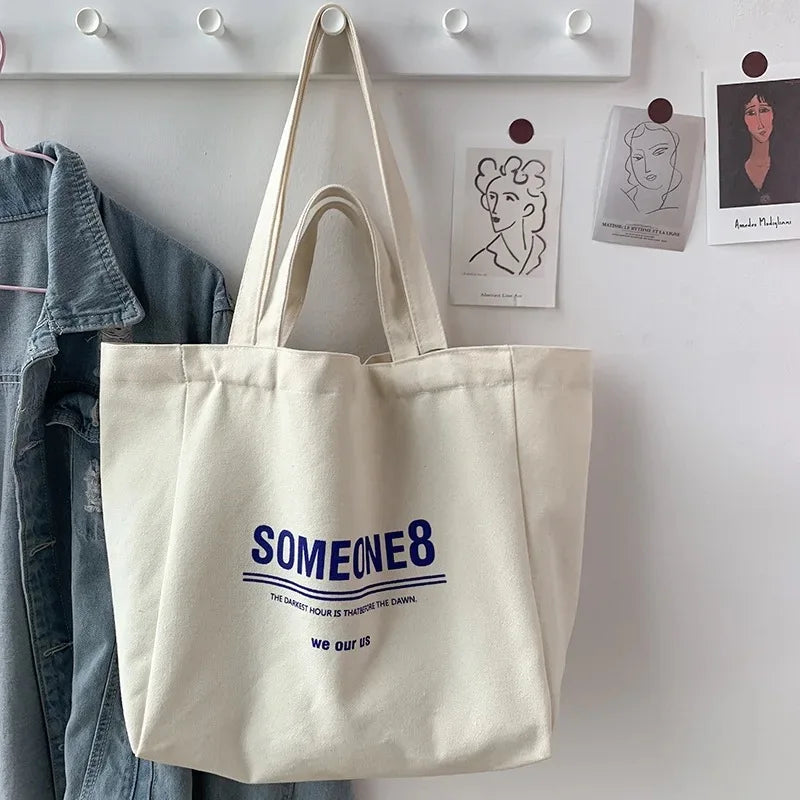 Large Capacity Custom Design Fashion Letter Pattern Canvas Shoulder Tote Shopping Bag for Promotional Use
