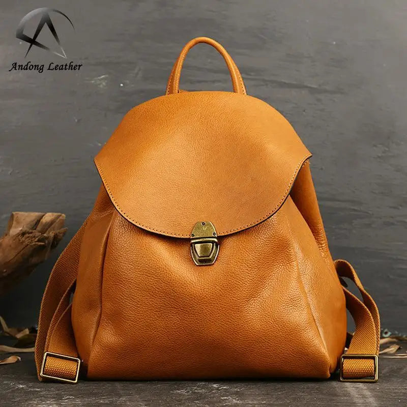 Andong Retro Genuine Cow Leather Backpack Designer Luxury Women Travel Bag Large Capacity Fashion Female Bagpack Backpacks